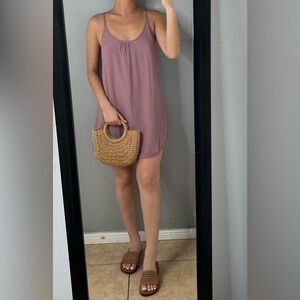 Purple loose flowey vacation beach casual cover up side cut out mini dress sz XS